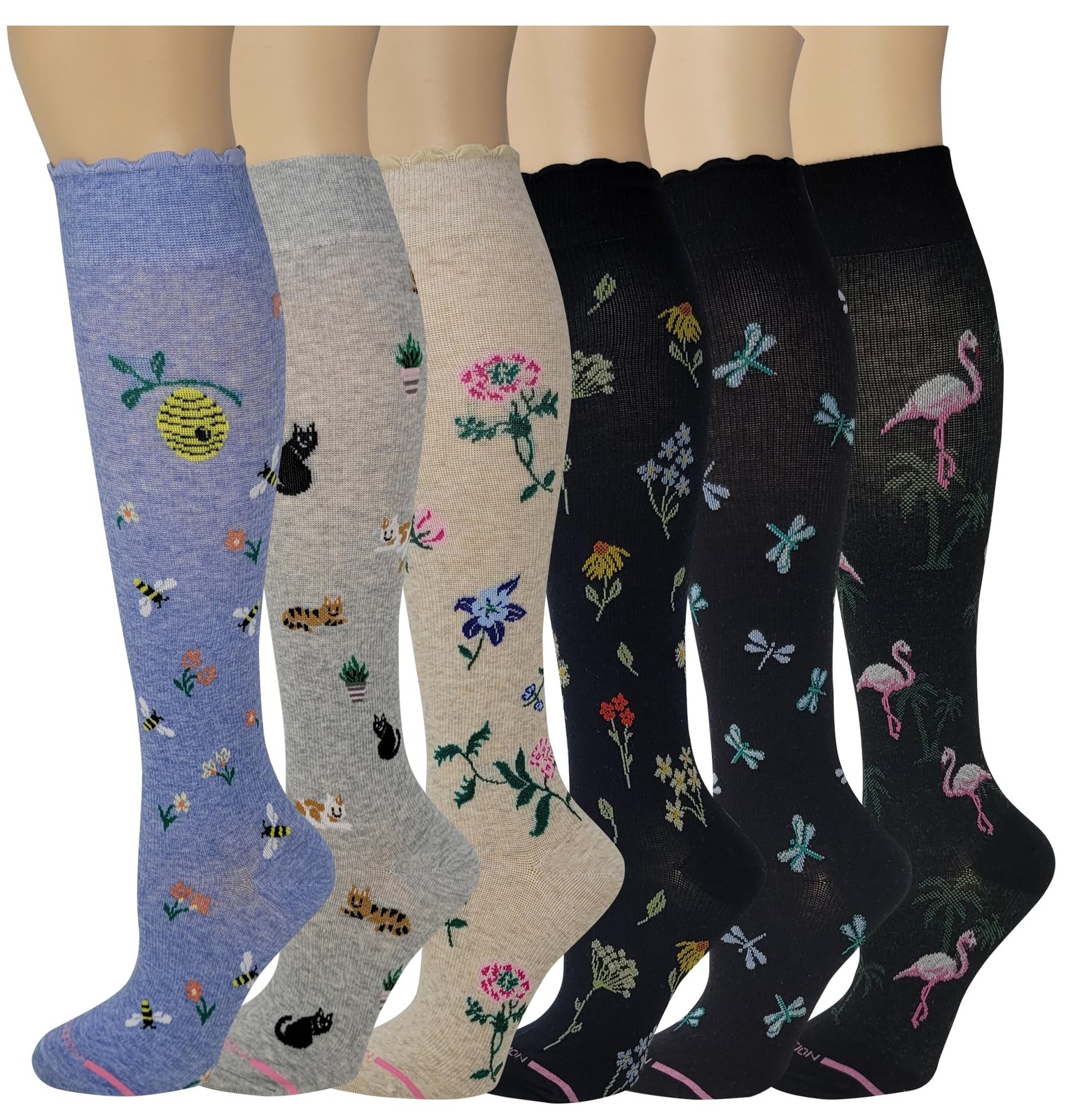 Womens Compression Socks Therapeutic Graduated Pack of 6 Pairs Assorted F