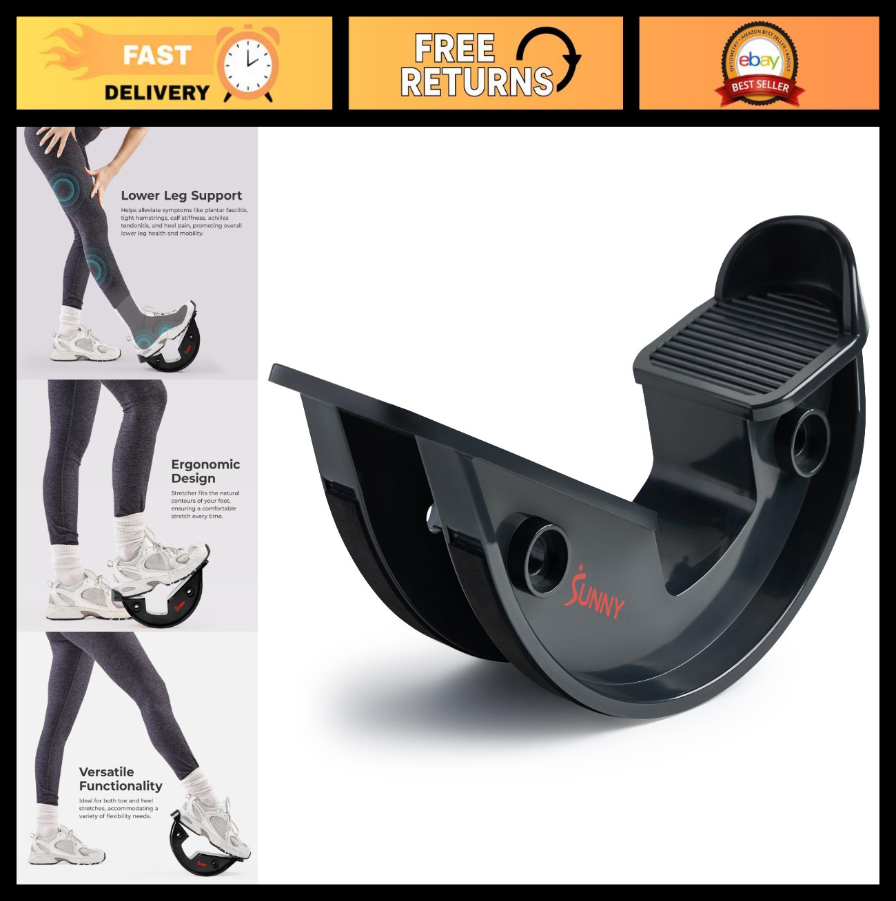 Calf Stretcher & Foot Rocker for Plantar Relief, Tight Calves & Hamstring Streng
