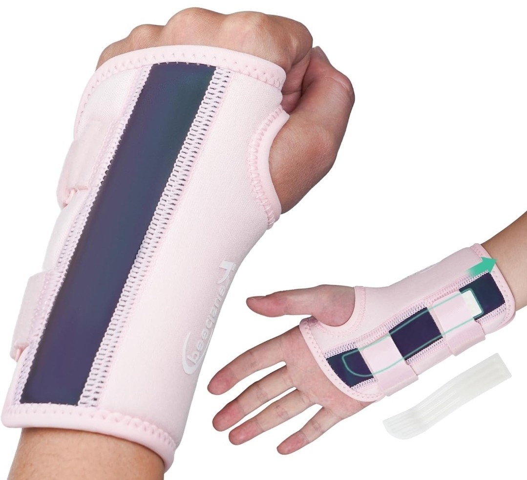 Wrist Brace for Carpal Tunnel Night Support with 2 POM Stays (Rosepink-Left, M)