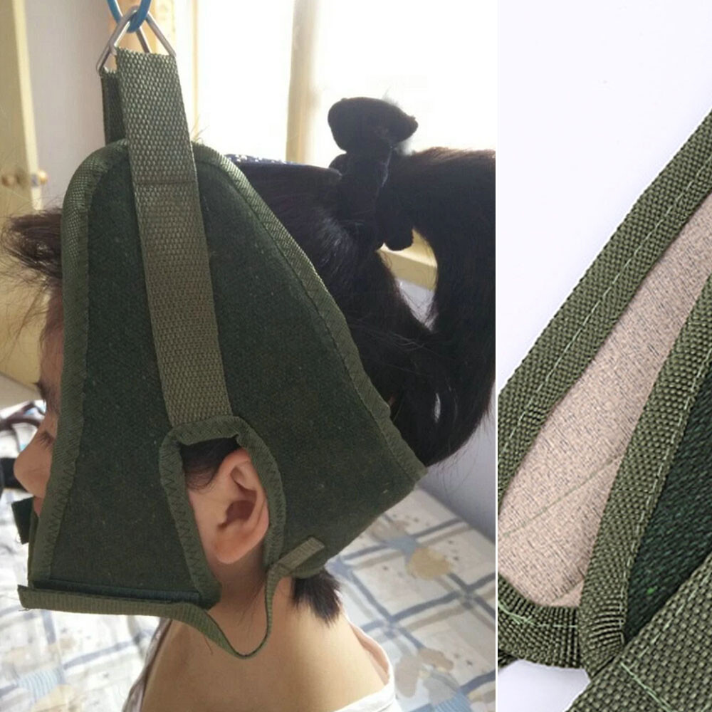 Green Canvas Cervical Traction Belt Neck Stretcher Band Vertebrae Stretch Fixing
