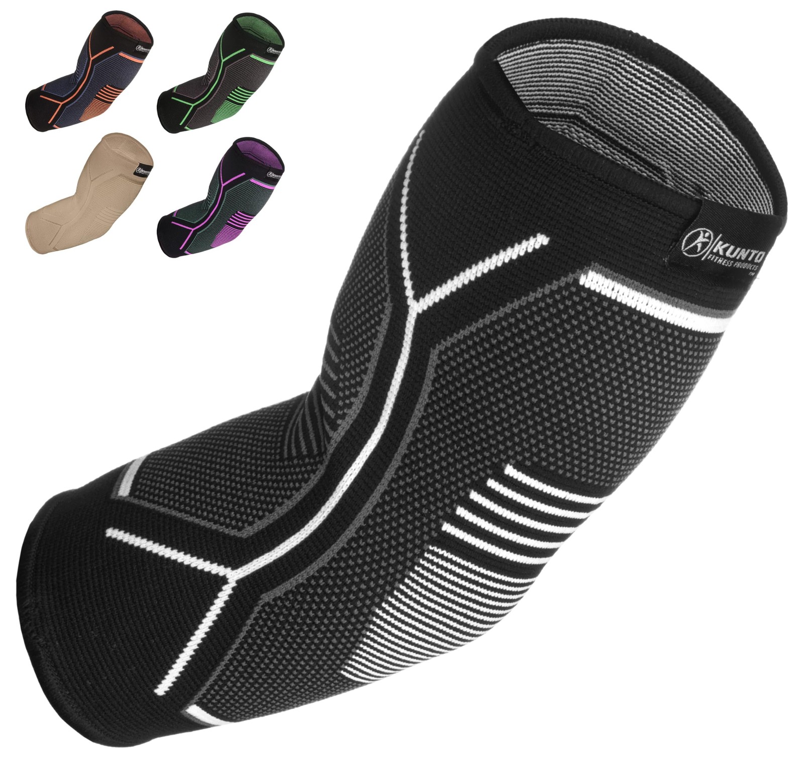 Kunto Fitness Elbow Brace Compression Support Sleeve for Large, White-Gray
