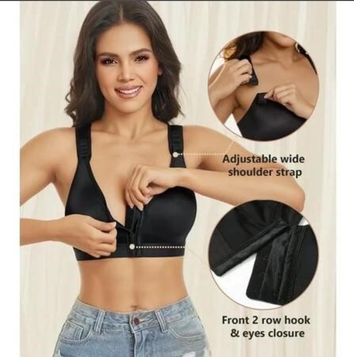 (40D)Exerin Post Surgery Front Closure Bra, Black