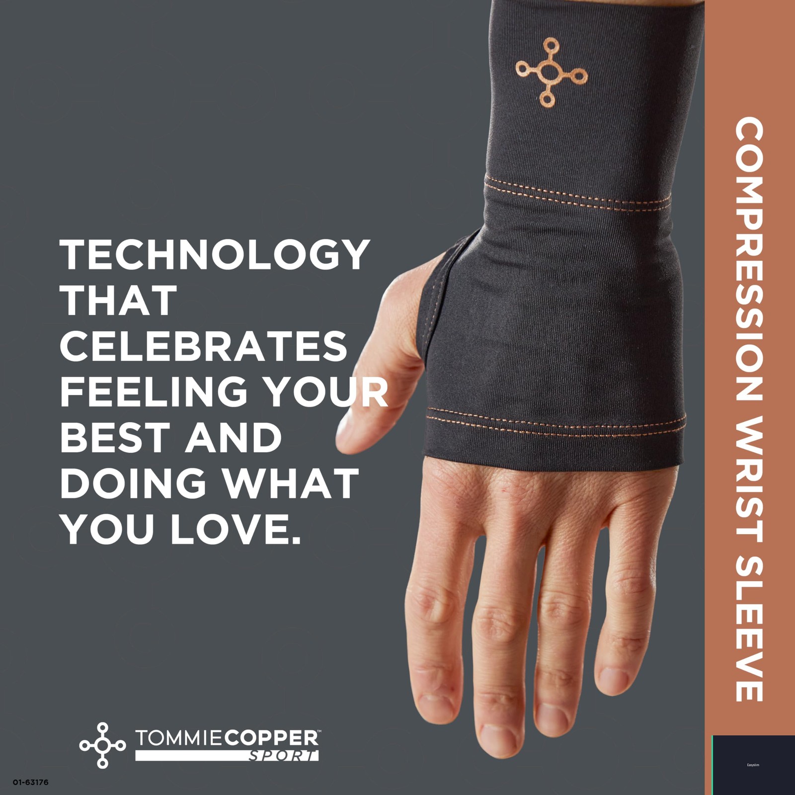Wrist Compression Sleeve 15-20 mmHg Large XL Black Nylon Copper Infused