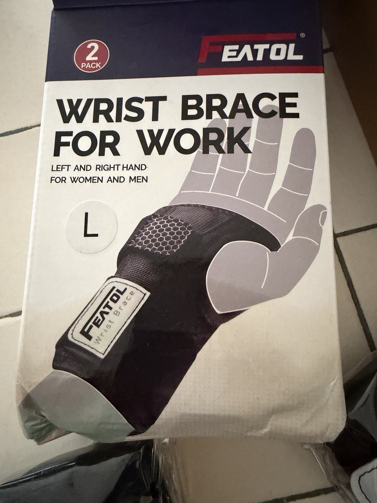 FEATOL Wrist Brace for Work, Black Size L 2 Pack Left & Right Unisex
