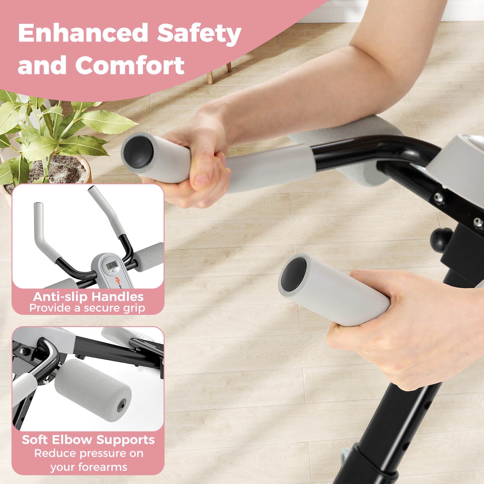 Adjustable Abdominal Trainer w/ Elbow Support Knee Protection and LCD Monitor