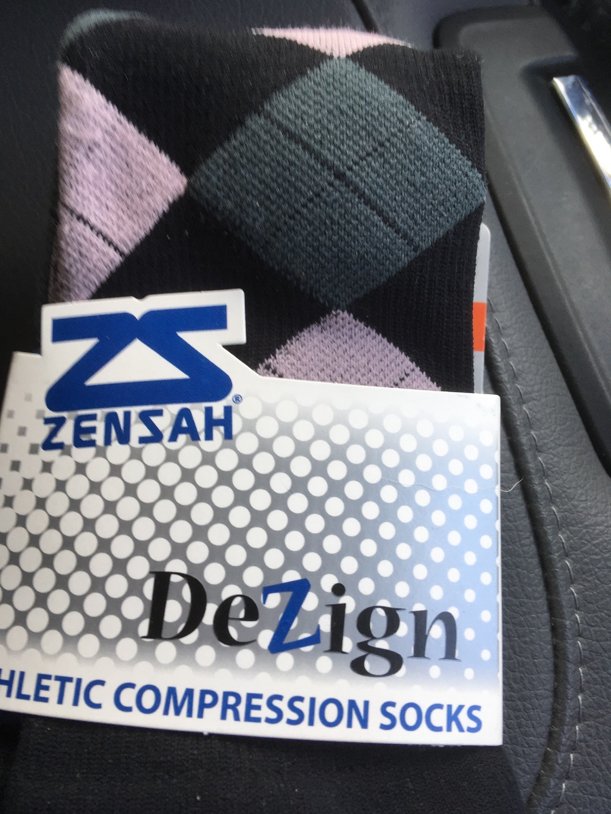 Zensah Argyle Compression Socks,Black/Grey/Pink, . Small.