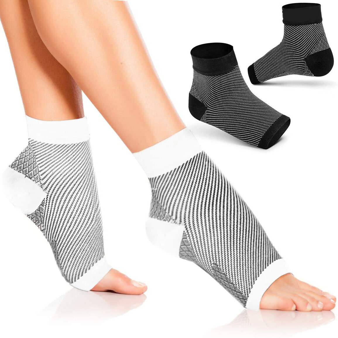 2 Pairs, XL Size, Compression Socks Foot Sleeves for Sport Arthritis Pain Relief