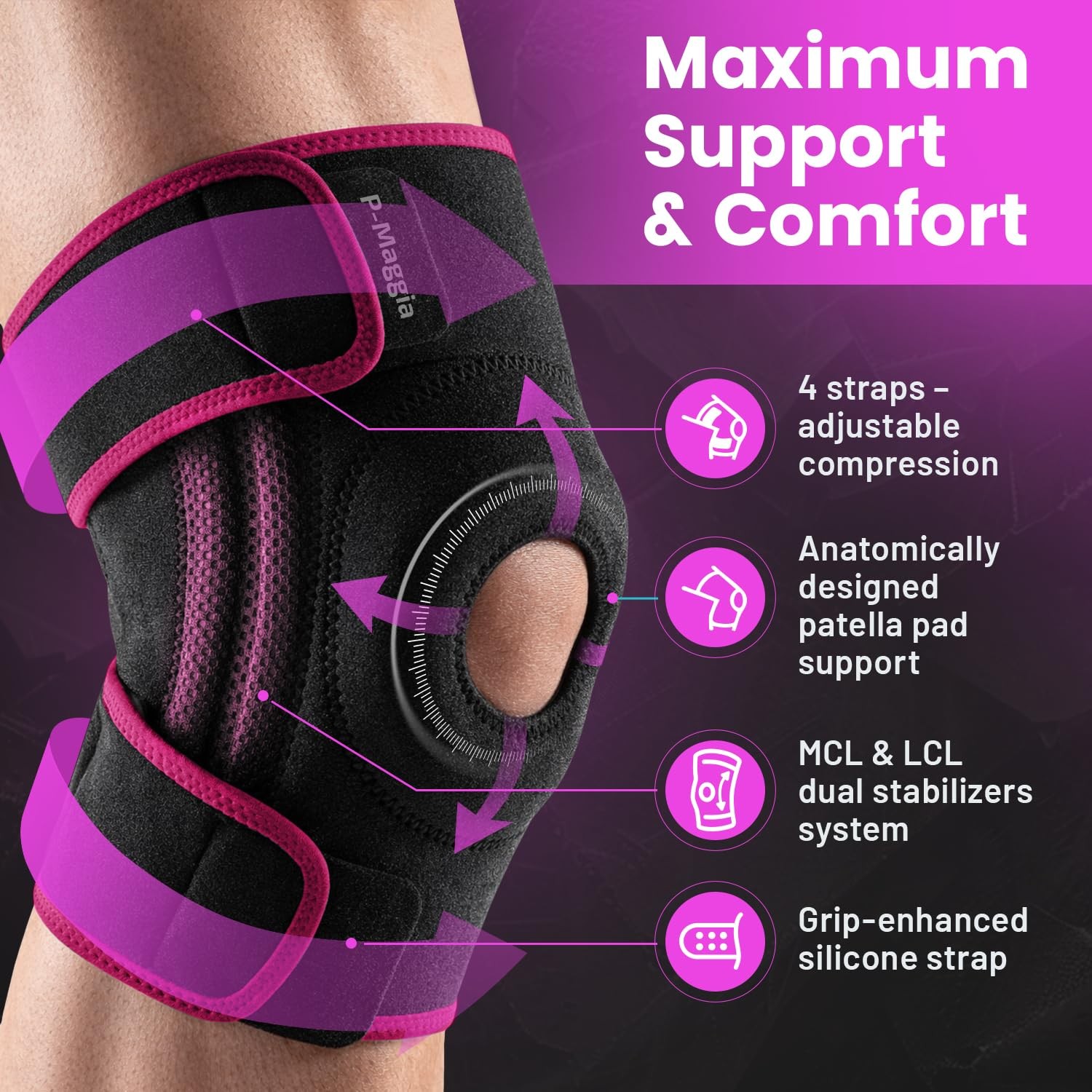 Knee Brace for Women and Men with 4 Side Stabilizers & Upgraded Patella Gel P…