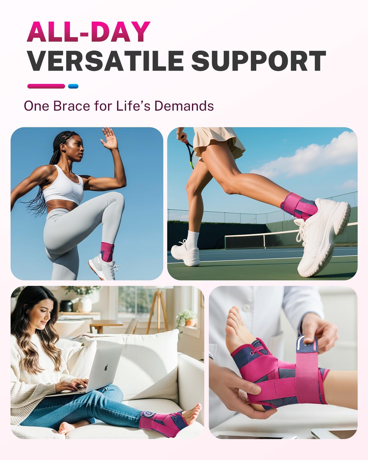 Fitomo Ankle Brace for Men Women with Removable Side Splints Figure 8 M, Rose