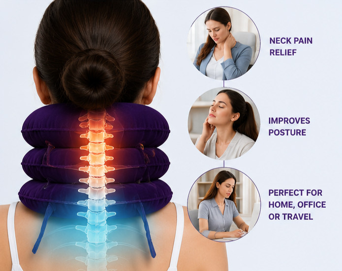 Cervical Traction Device Neck Stretcher Pain Relief Support Purple