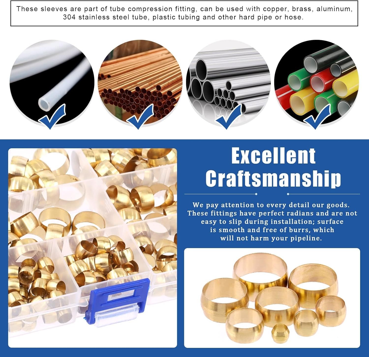 220Pcs Metric Brass Compression Ferrules – Ideal for 4mm to 16mm Tubing Systems