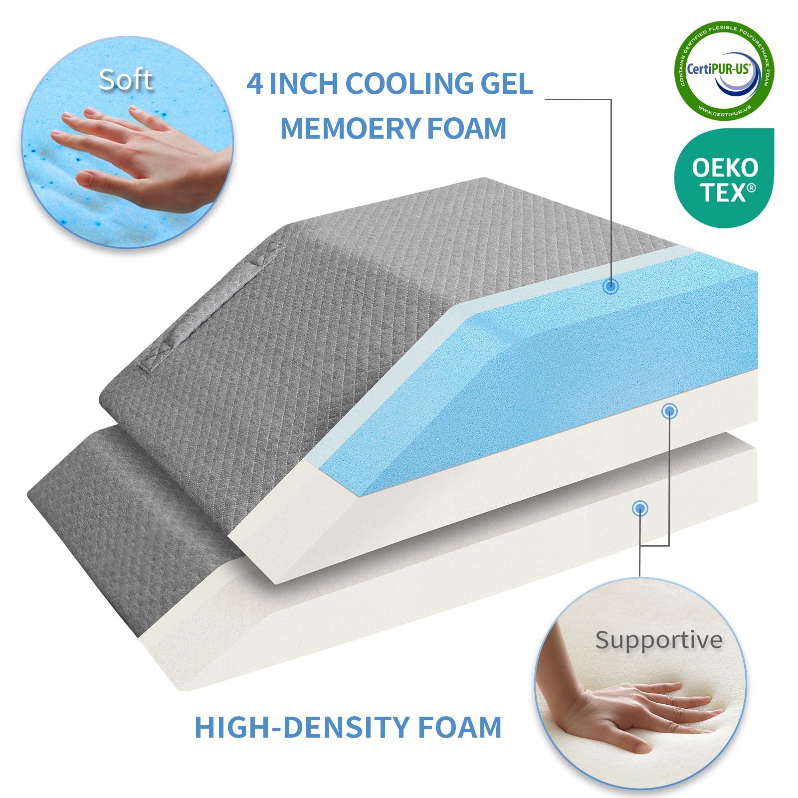 Adjustable Leg Elevation Pillows for Swelling, Cooling Gel Memory Foam Wedge Pil