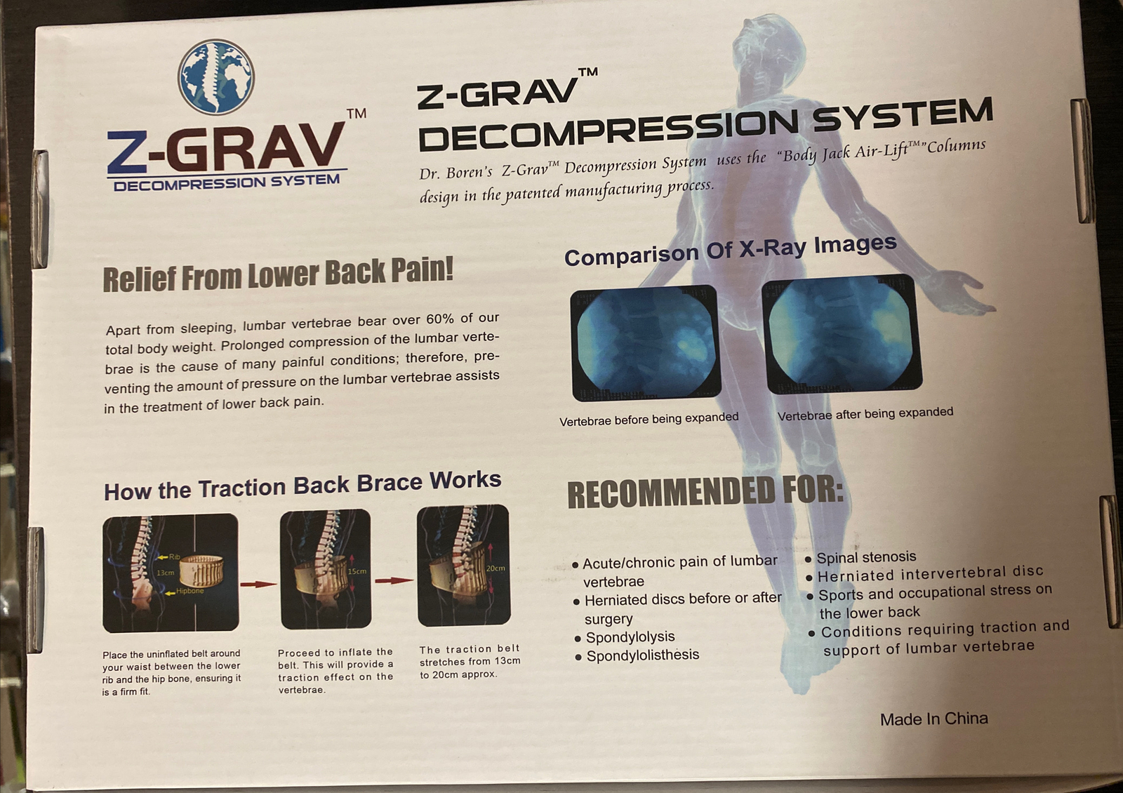 Z-Grav Decompression System Belt For Back Pain Relief Size XL