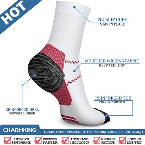 6 Pairs Crew Compression Socks for Women Small-Medium 01 White/Blue/Pink/Blue