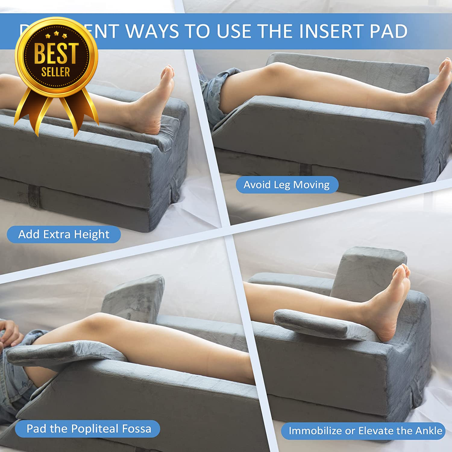 4 Height Adjustable Leg Elevation Pillow Memory Foam Leg Support Pillow for Slee