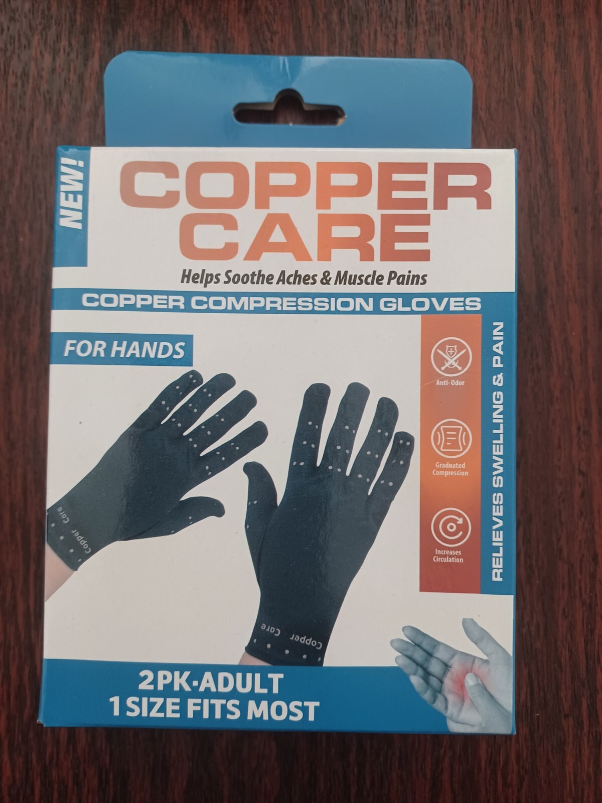 New! Copper Care Copper Compression Gloves for Hands Adult, 1 Size FITS MOST