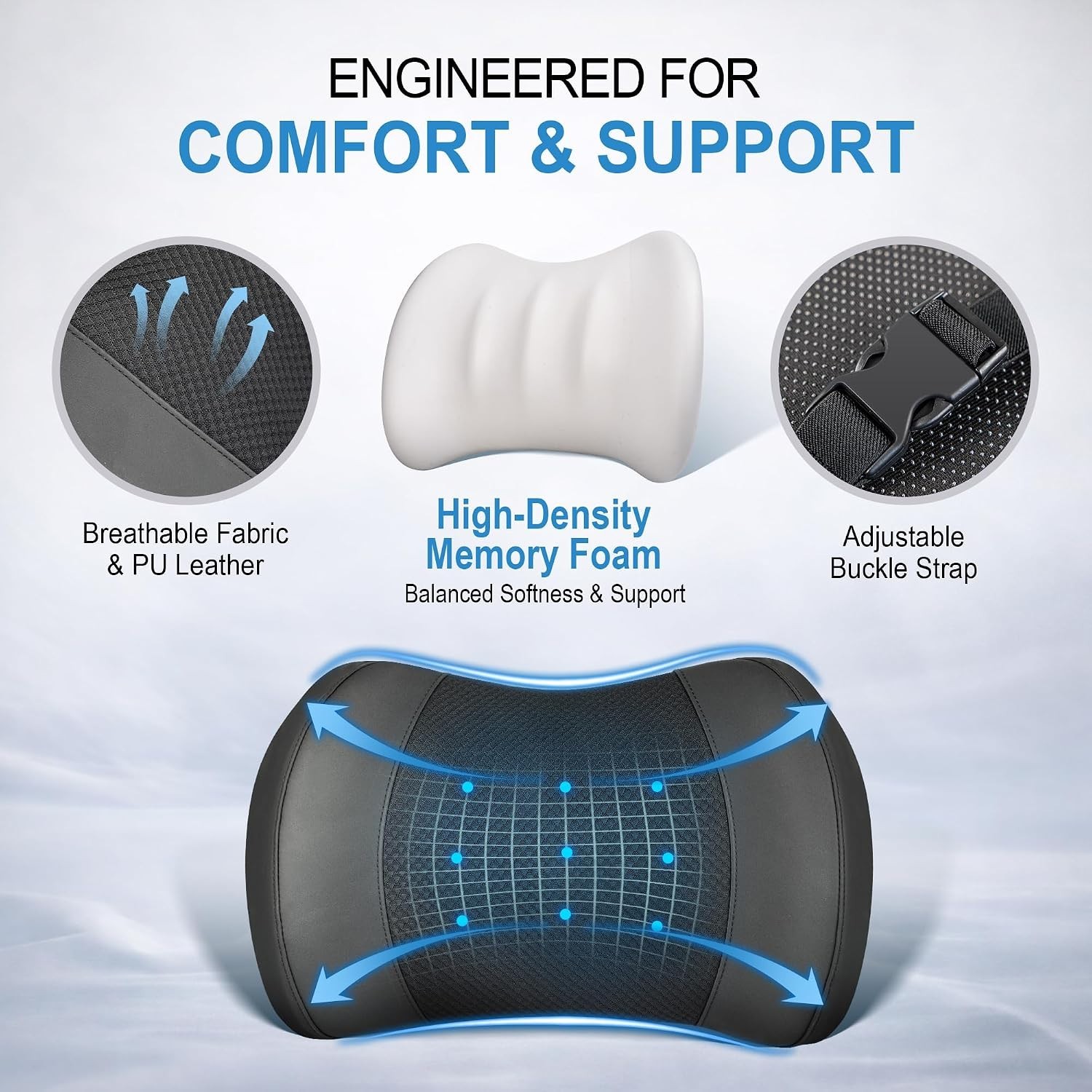 Lofty Aim Lumbar Support Pillow Memory Foam Car Seat Back Cushion Black