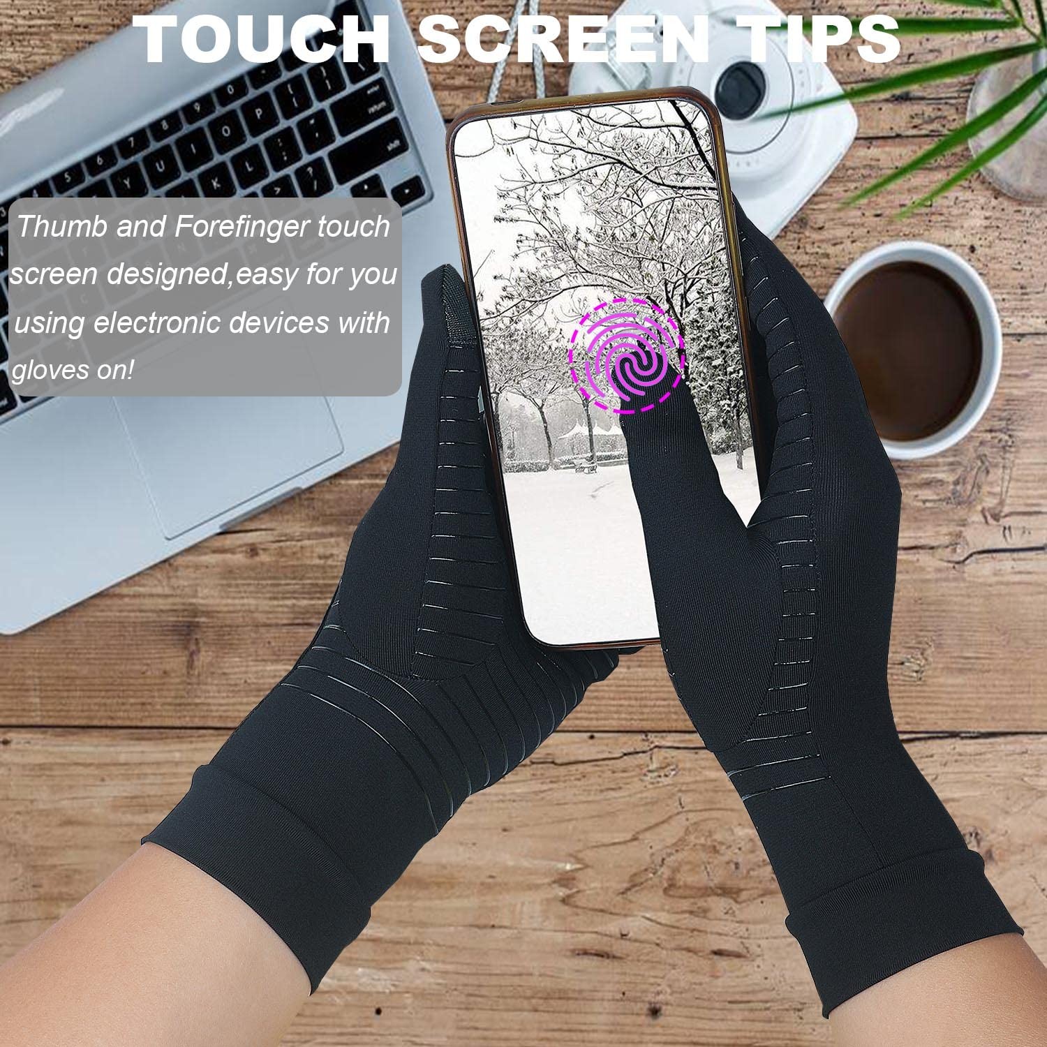 Full Finger Copper Compression Gloves for Arthritis Relief & Touchscreen Use