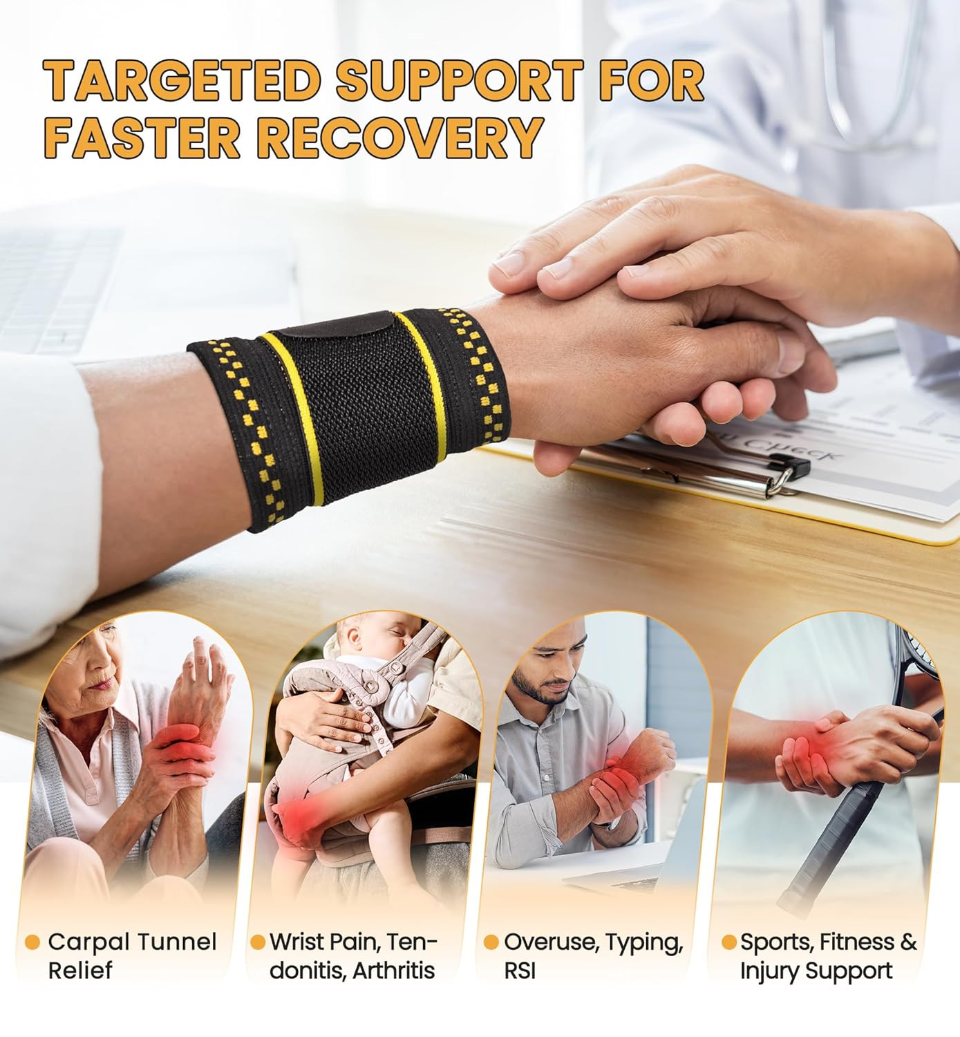 Copper Infused Compression Wrist Support Brace with Adjustable Wrap, Medium | 2-