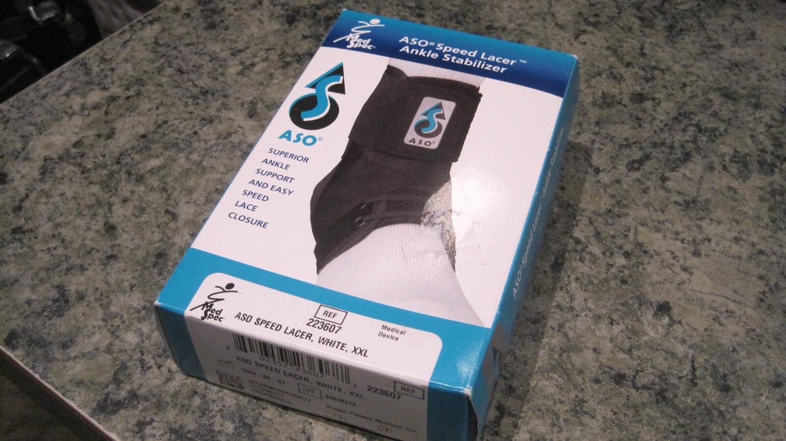 Med Spec ASO® Speed Lacer Ankle Stabilizer, WHITE, XXL Worn Once for 10 min