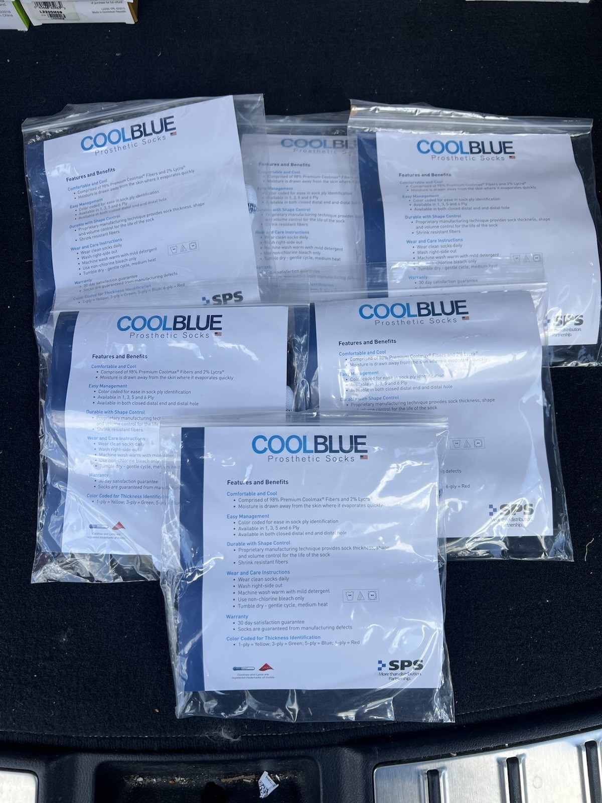 LOT 6- Cool Blue Prosthetic Sock CB1MDXS2 Size 1, 2 5 Ply Length 8-12 NEW
