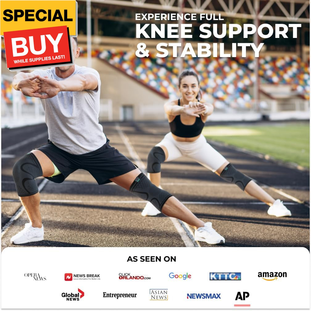 Compression Knee Brace for Women & Men, 2-Pack Knee Brace for Running Knee Pain,