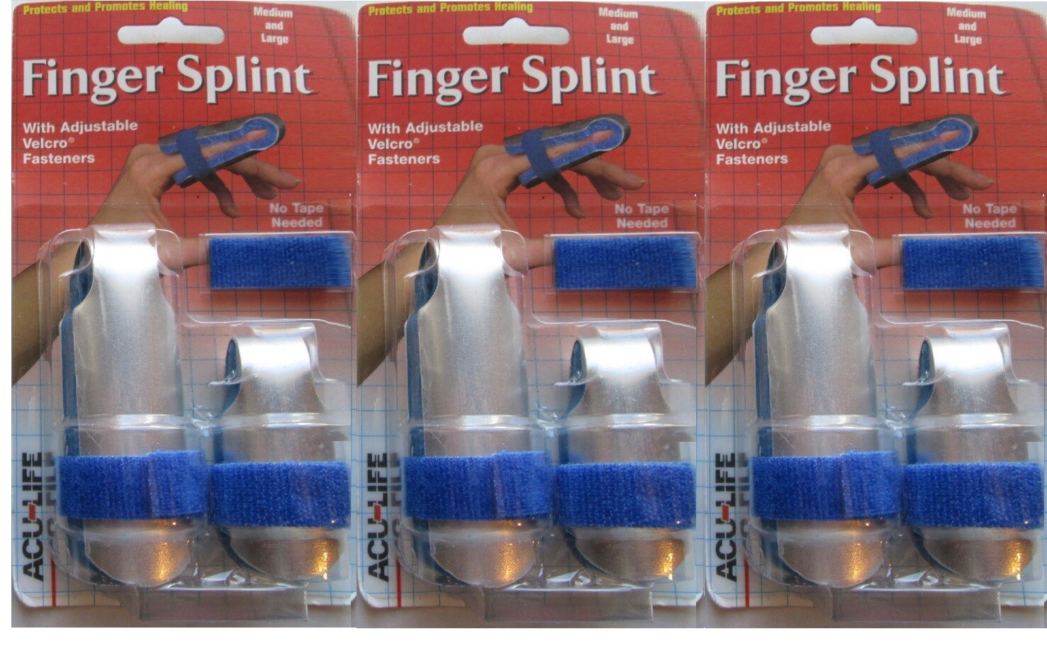 3 SETS ACU-LIFE FINGER SPLINTS VEL FASTENERS NO TAPE NEEDED FREE SHIPPING US NEW
