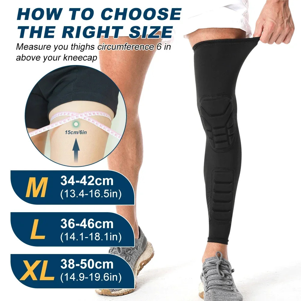 1Pcs Knee Braces, Double Crashproof Knee & Calf Pads Thigh Compression Leg