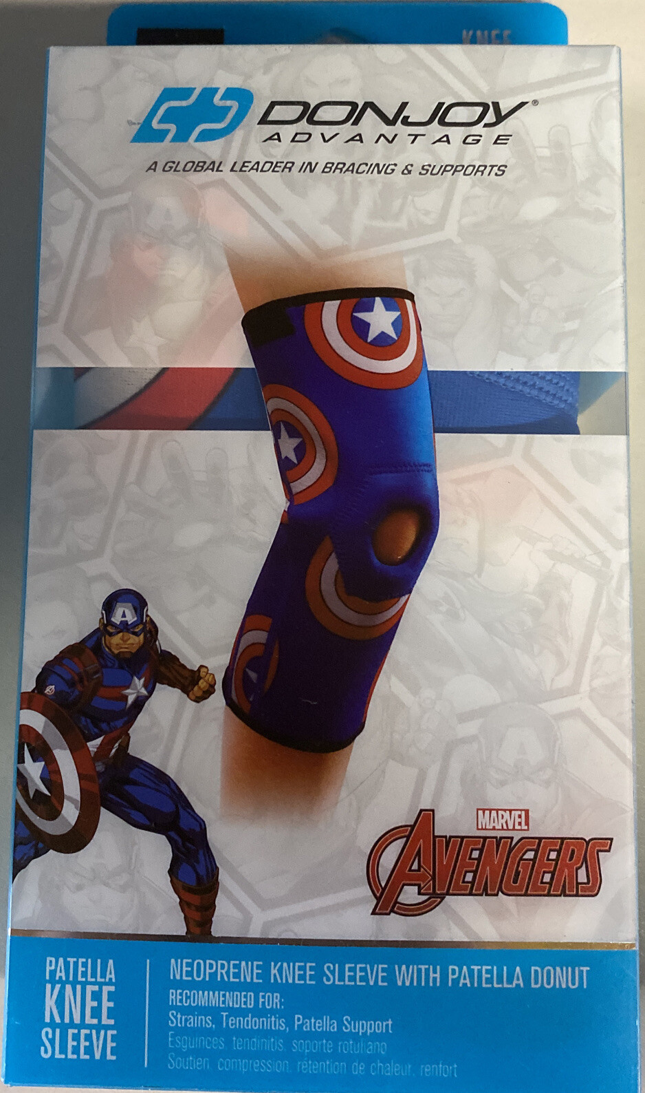 DonJoy Marvel Avengers Captain America Youth Neoprene Knee Sleeve Patella Donut