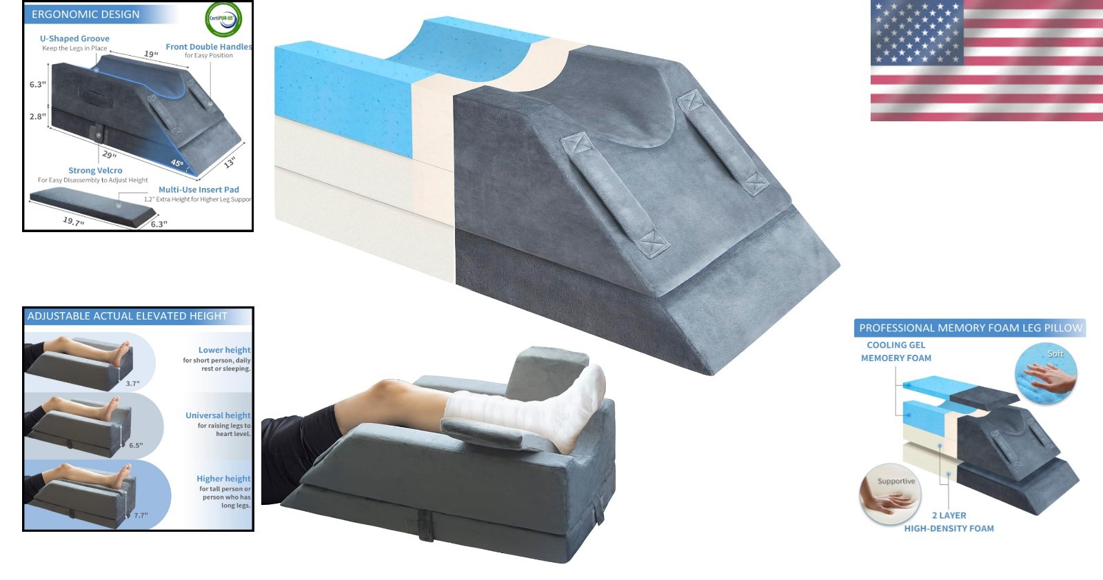 Luxury Adjustable Leg Elevation Pillow – 4 Heights for Ultimate Recovery Comfort