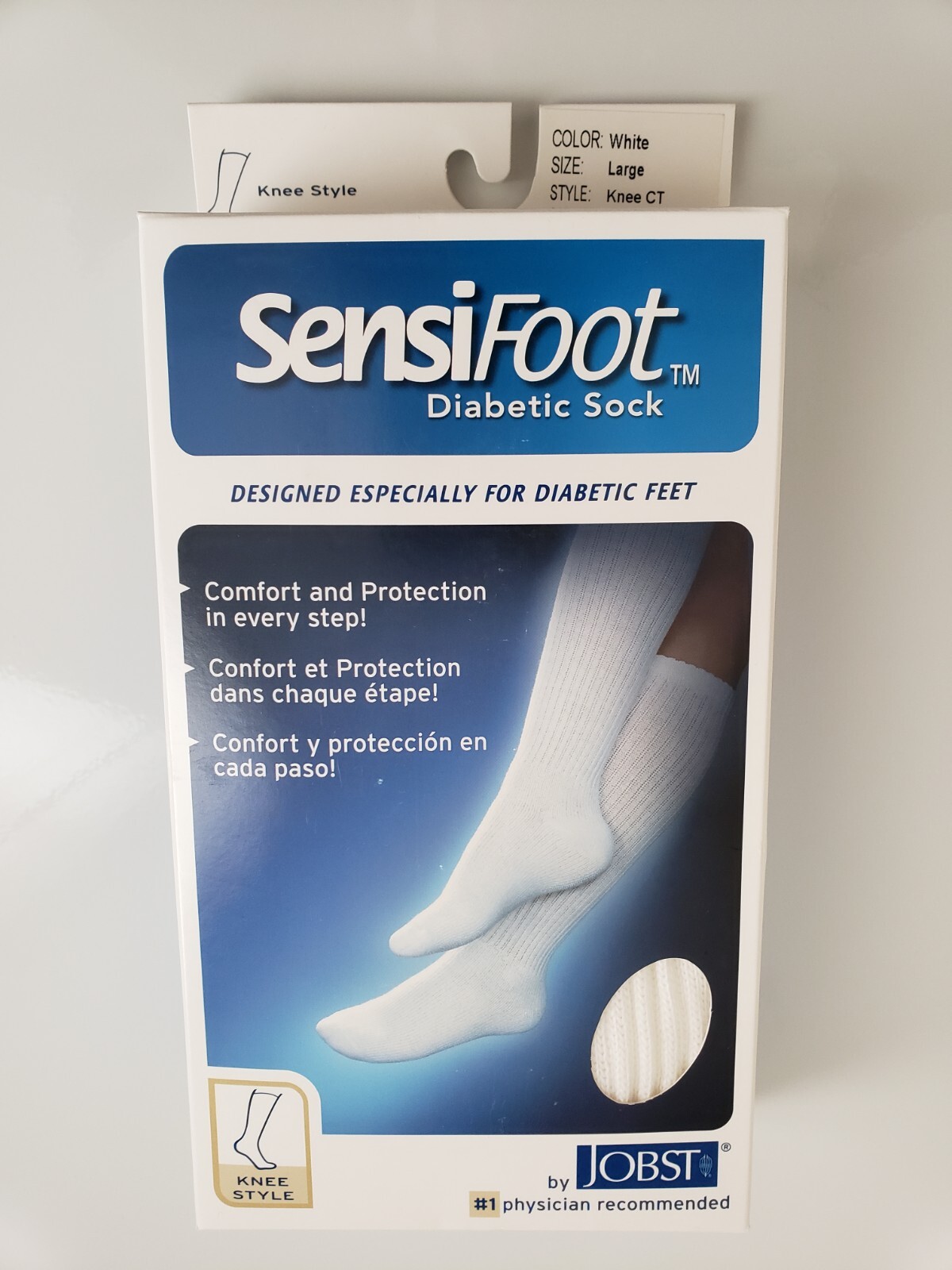 Jobst SensiFoot Diabetic Sock Mild Compression KNEE Style LARGE / WHITE – 1 Pair