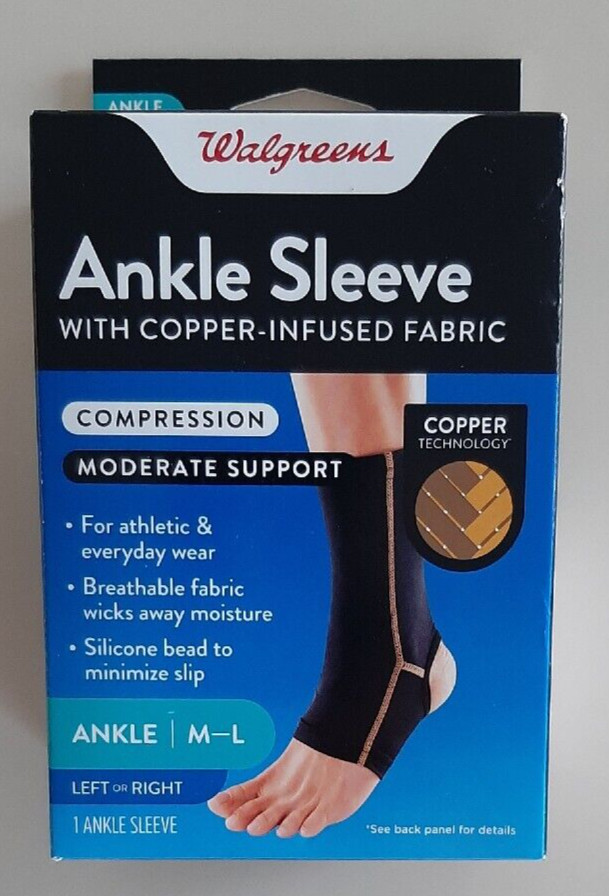 Walgreens Ankle Sleeve, Copper Infused, Moderate Support M/L Left Or Right