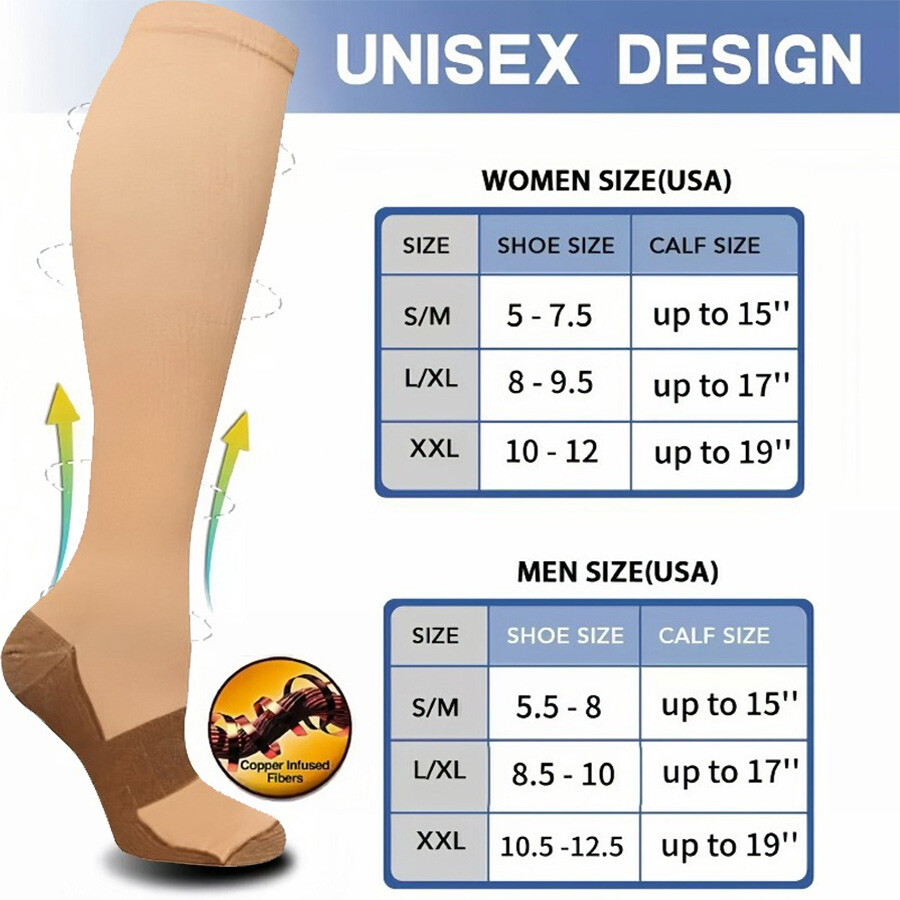 3Pair Copper Compression Socks 20-30Mmhg Para Hombres y Mujeres Medias Talla