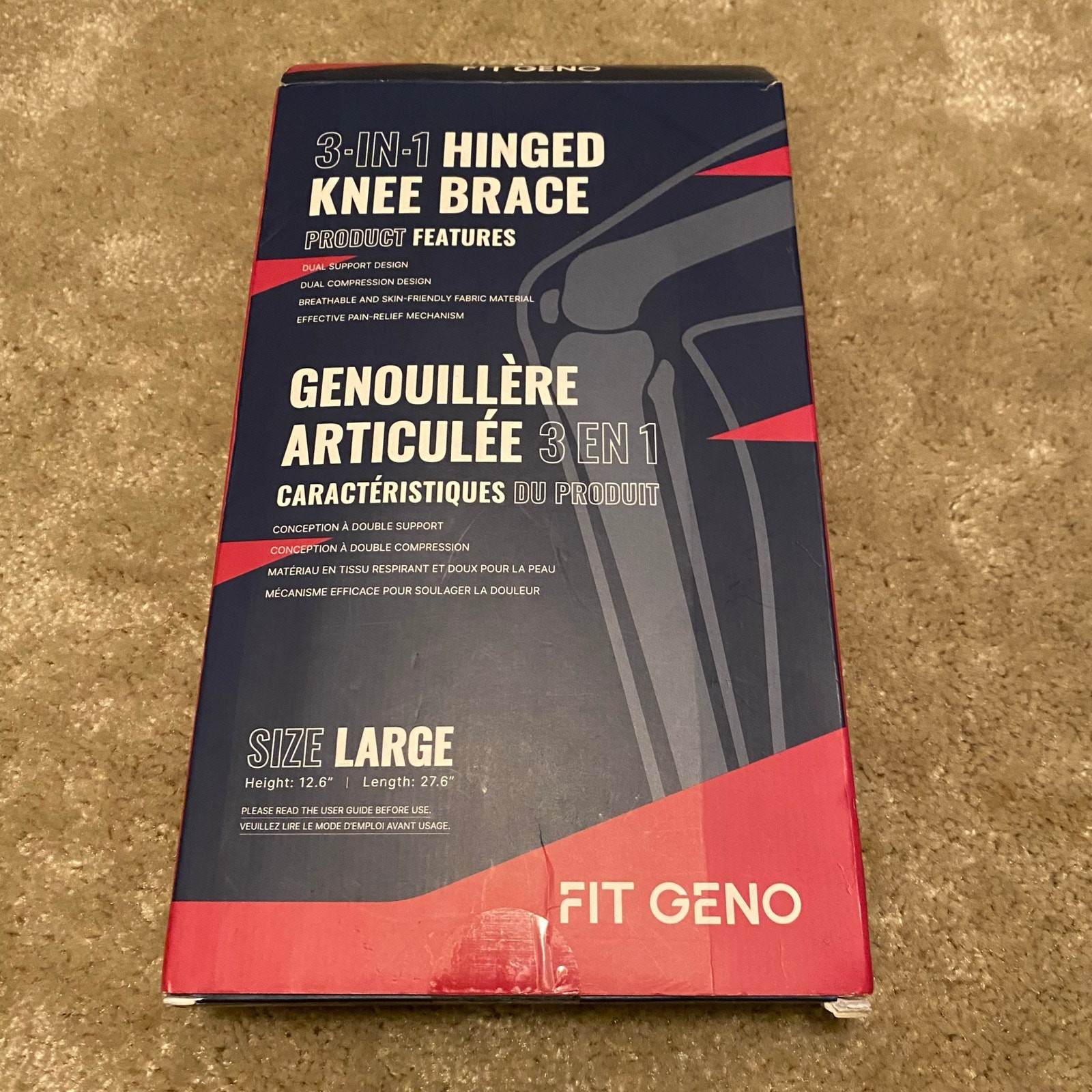 New Fit Geno 3-in-1 Hinged Knee Brace in Black Size Large Black Open Box