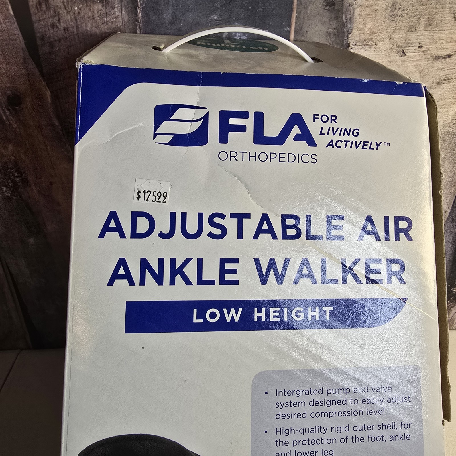 FLA Adjustable Air Ankle Walker Boot Low Large M 10.5-12.5 W 11.5-13.5 & Sock