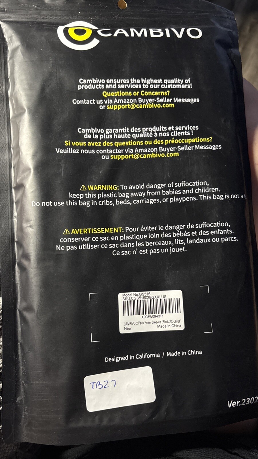 Cambivo Knee Sleeve Black size xxl new in pkg