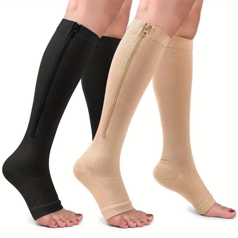 1/3Pair Open Toe Compression Socks 20-30mmHg No-wrapped Toe Stockings w/ Zipper