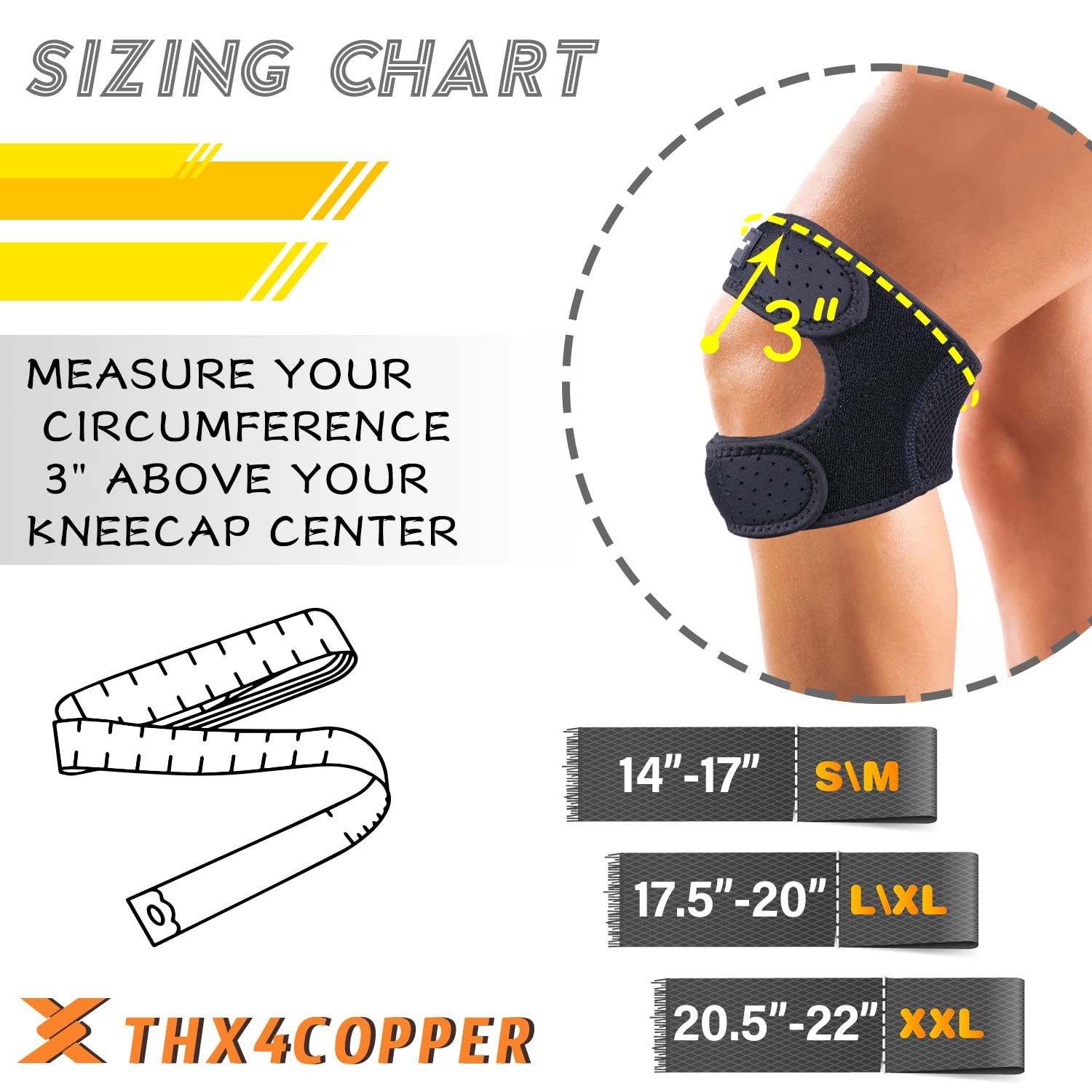 THX4COPPER Compression Dual Adjustable Patella Knee Large/X-Large, Black