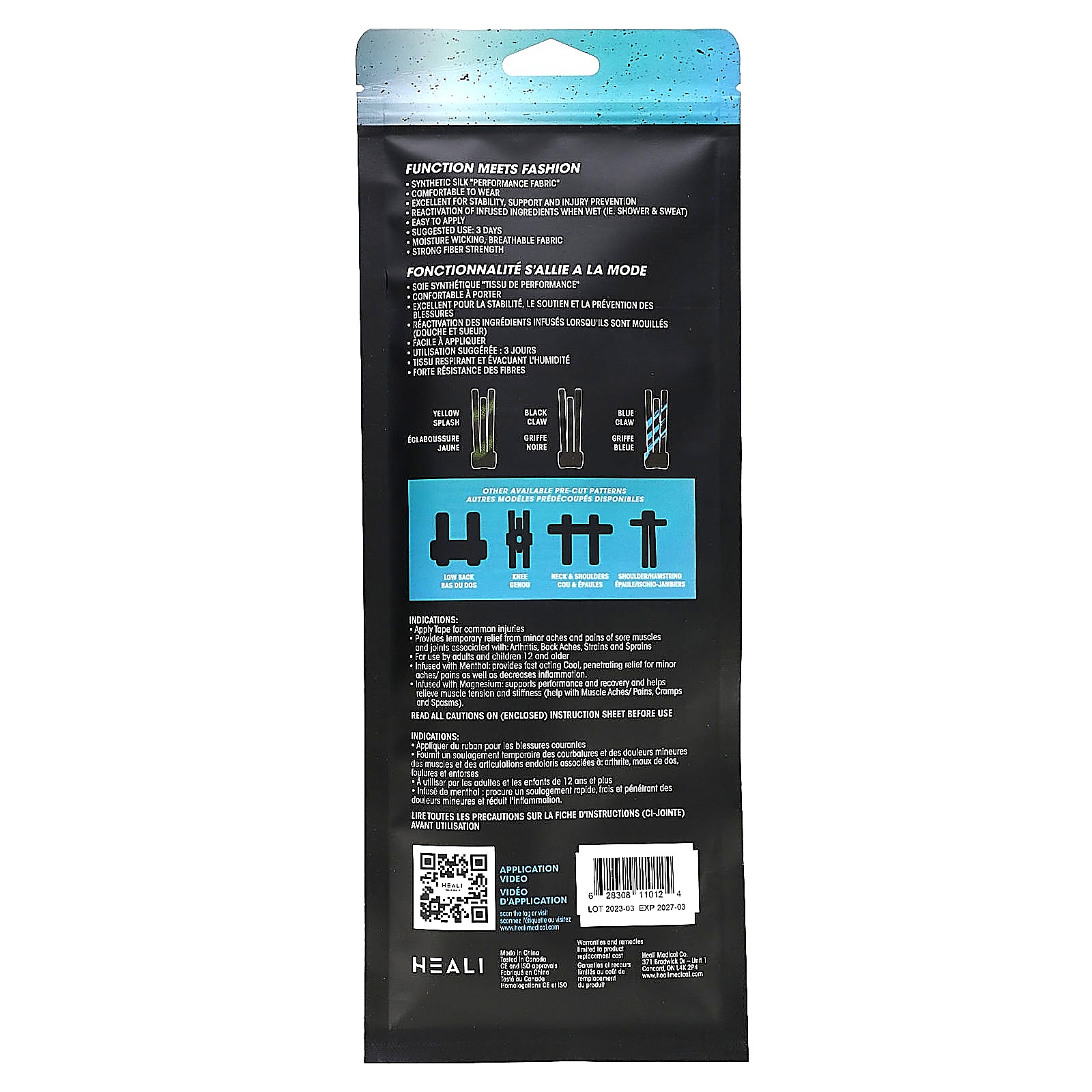 Breathable Elastic Kinesiology Tape, Calf & Ankle, 3 Pre-Cut Applications