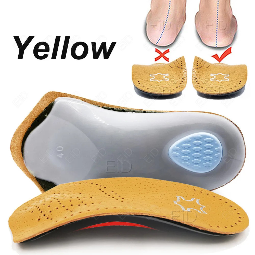 Leather orthotic Insoles OX Leg Heel Cushion for Feet Soles Relieve Foot Pain Pr