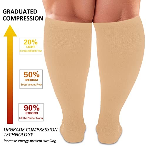 3 Pairs Plus Size Compression Socks for Women and Men Large-X-Large 01 Nude