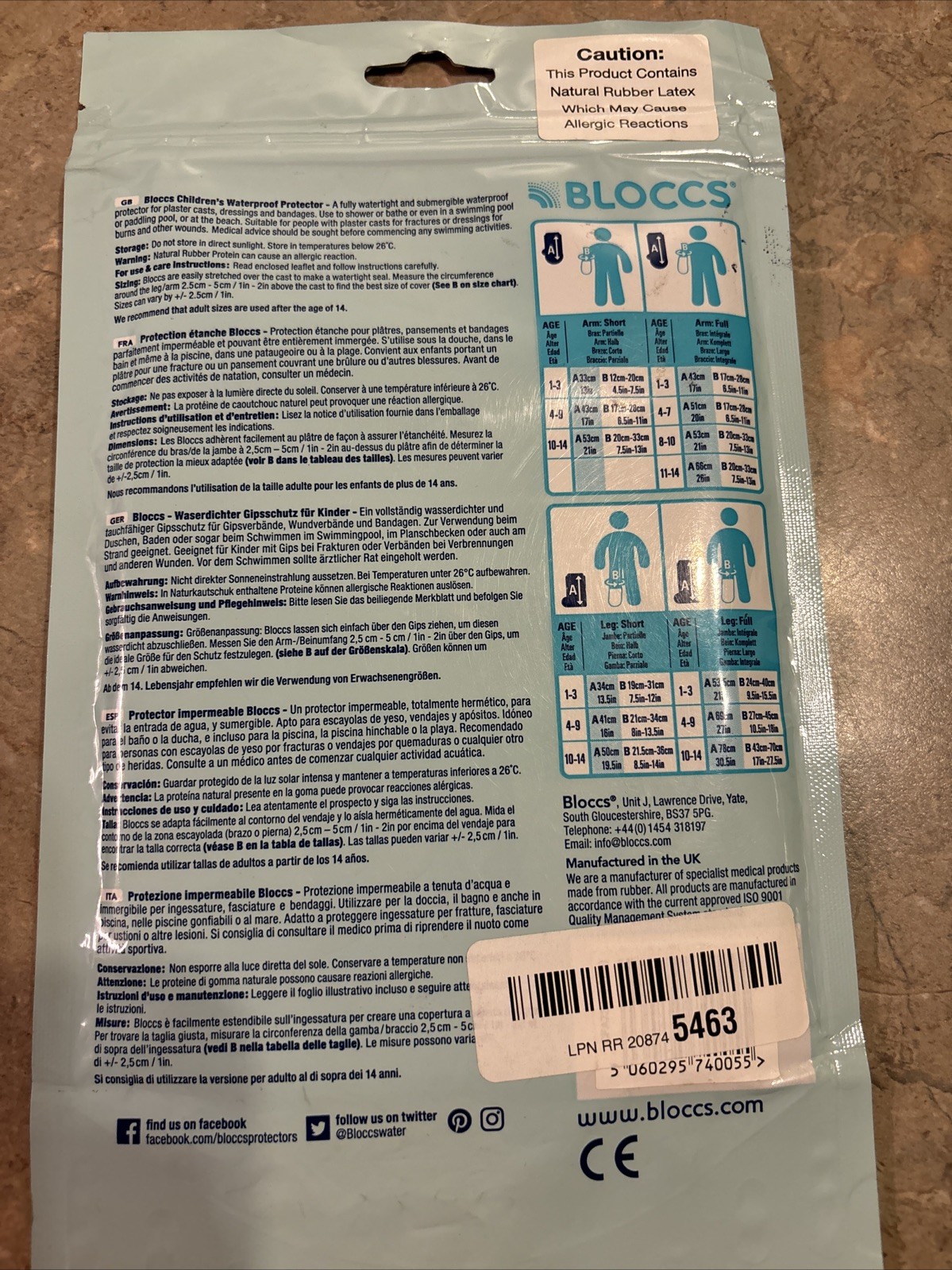 Bloccs Waterproof Cast Arm Full Protector Cast Dressings Childrens 1-3 Reusable