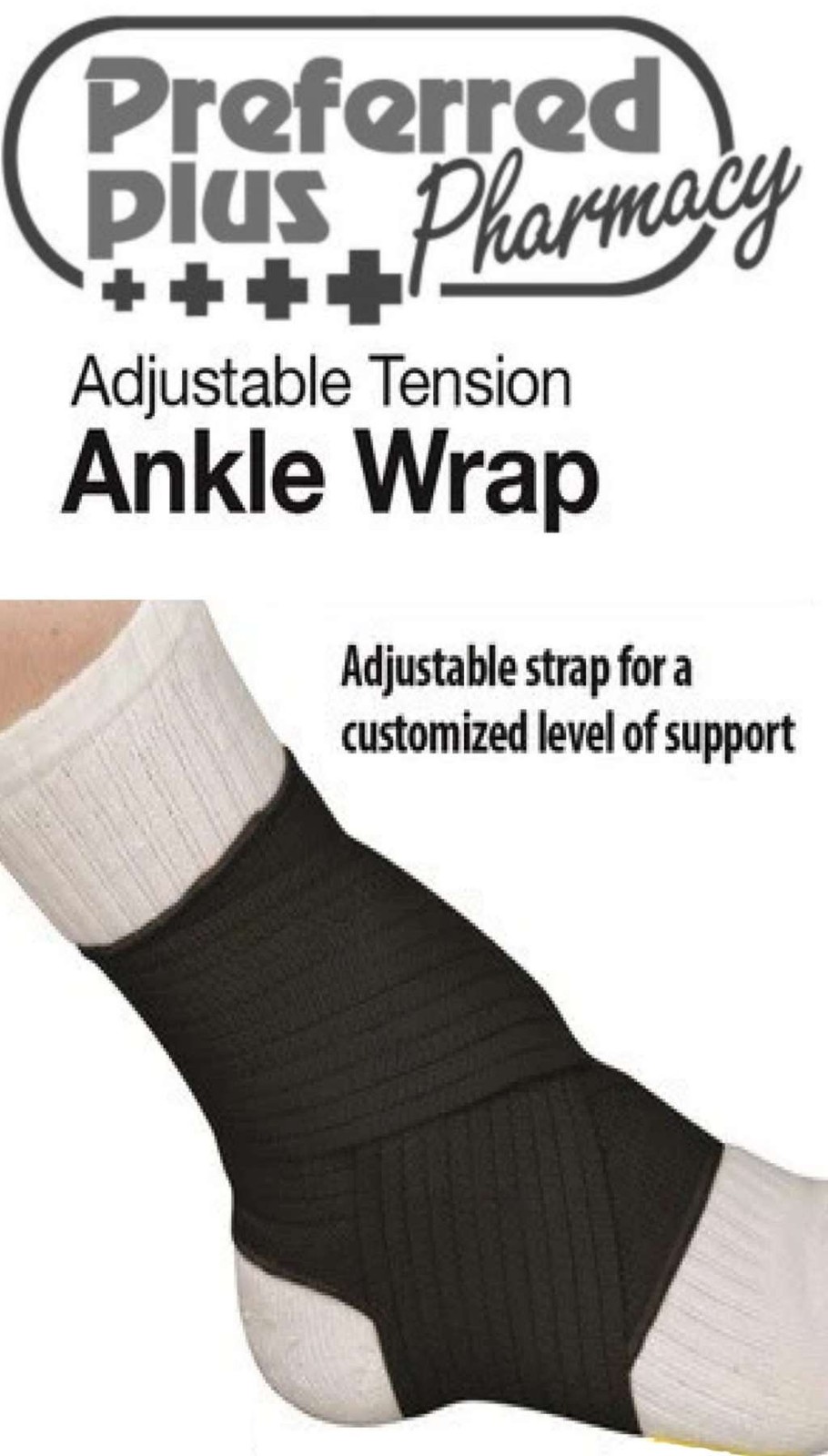 Preffered Plus+ Adjustable Tension Ankle Wrap, (Size: M) Black