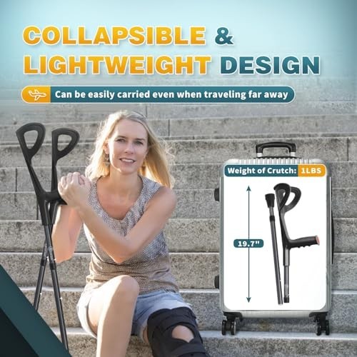 Lightweight Adjustable Forearm Canes – Ergonomic Arm Crutch with Non-Skid Tips