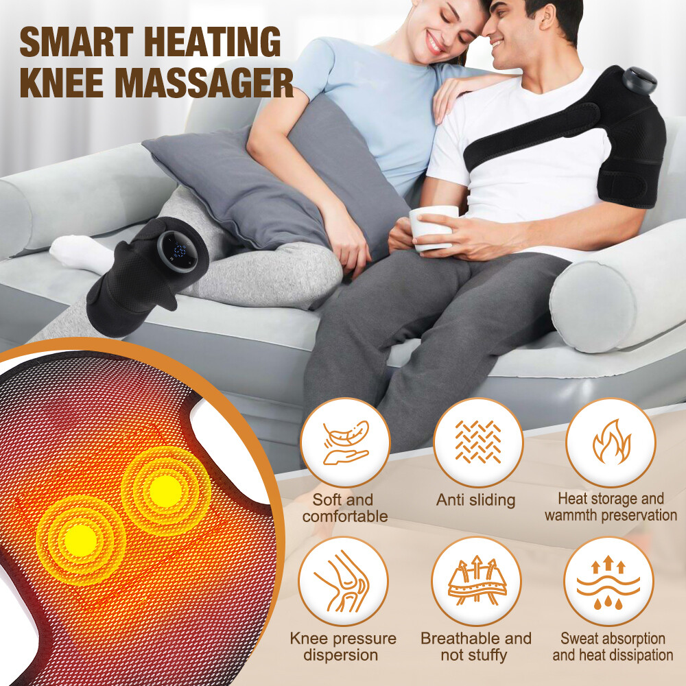 USB Electric Shoulder Brace Heated Knee Massager Vibration Massage Black Support