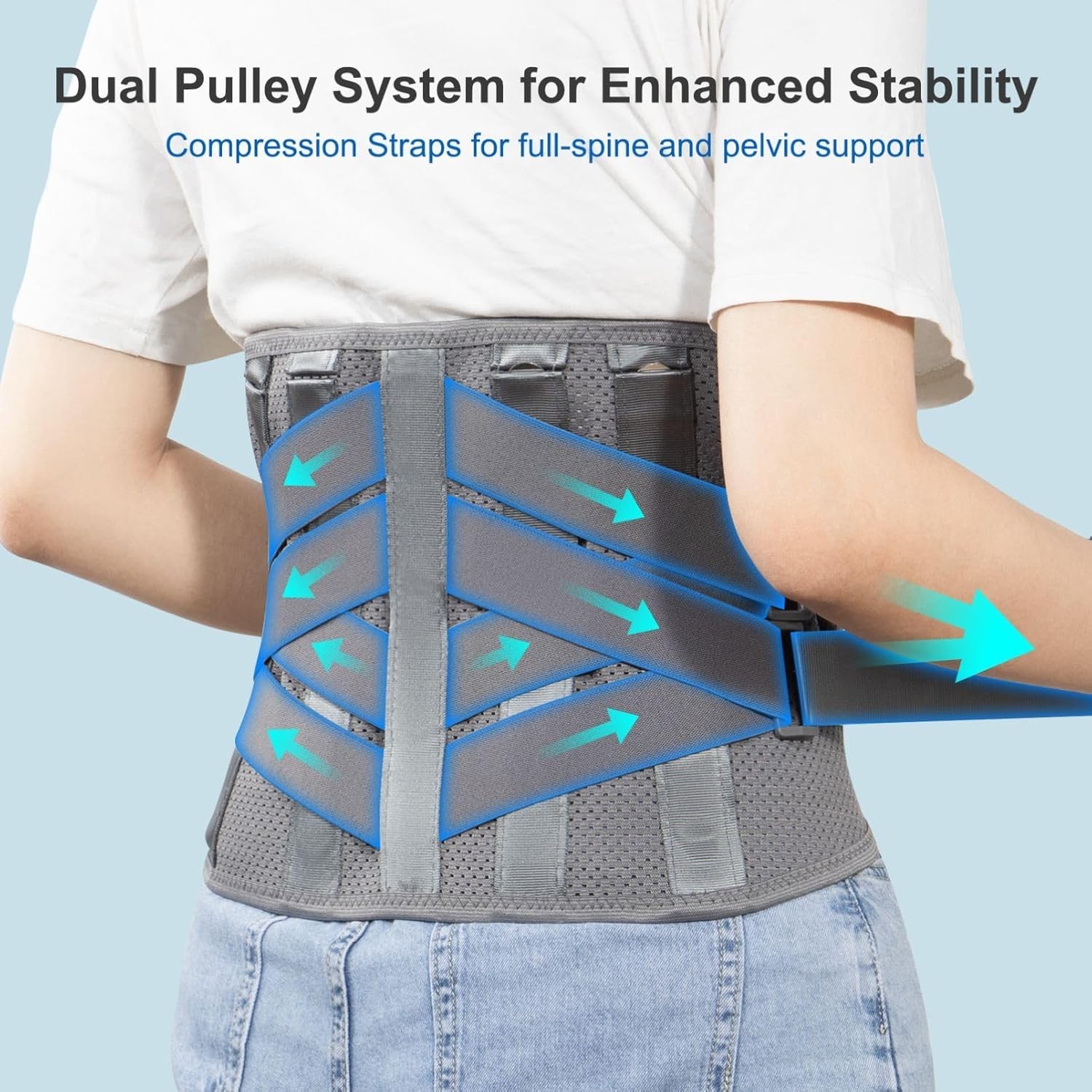 Compression Back Brace with 7 Stays for Lower Back Pain Relief 31″-39″ Waist M