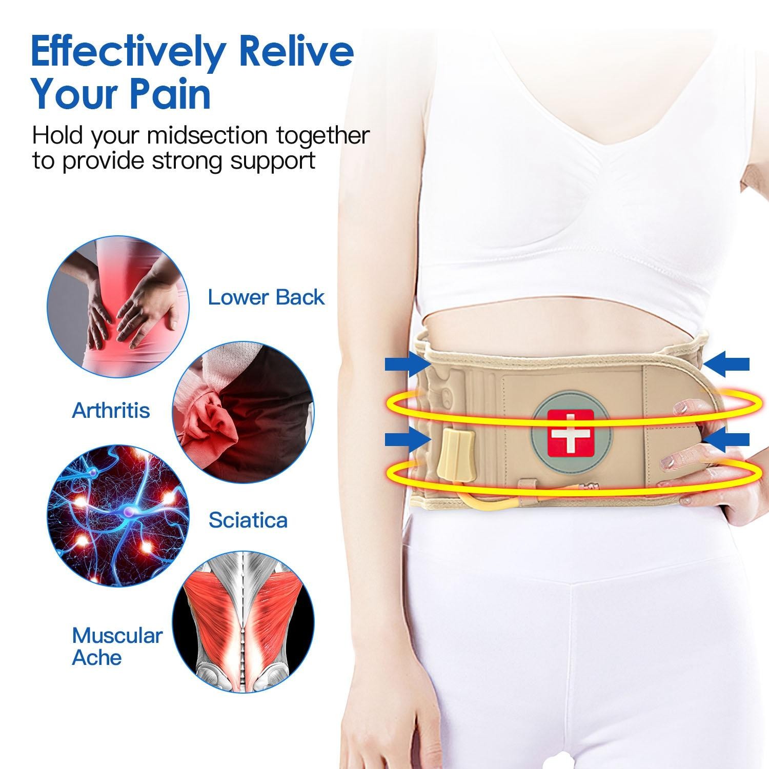 Decompression Back Belt Lumbar Spine Support Lower Air Traction Device w/ Hand