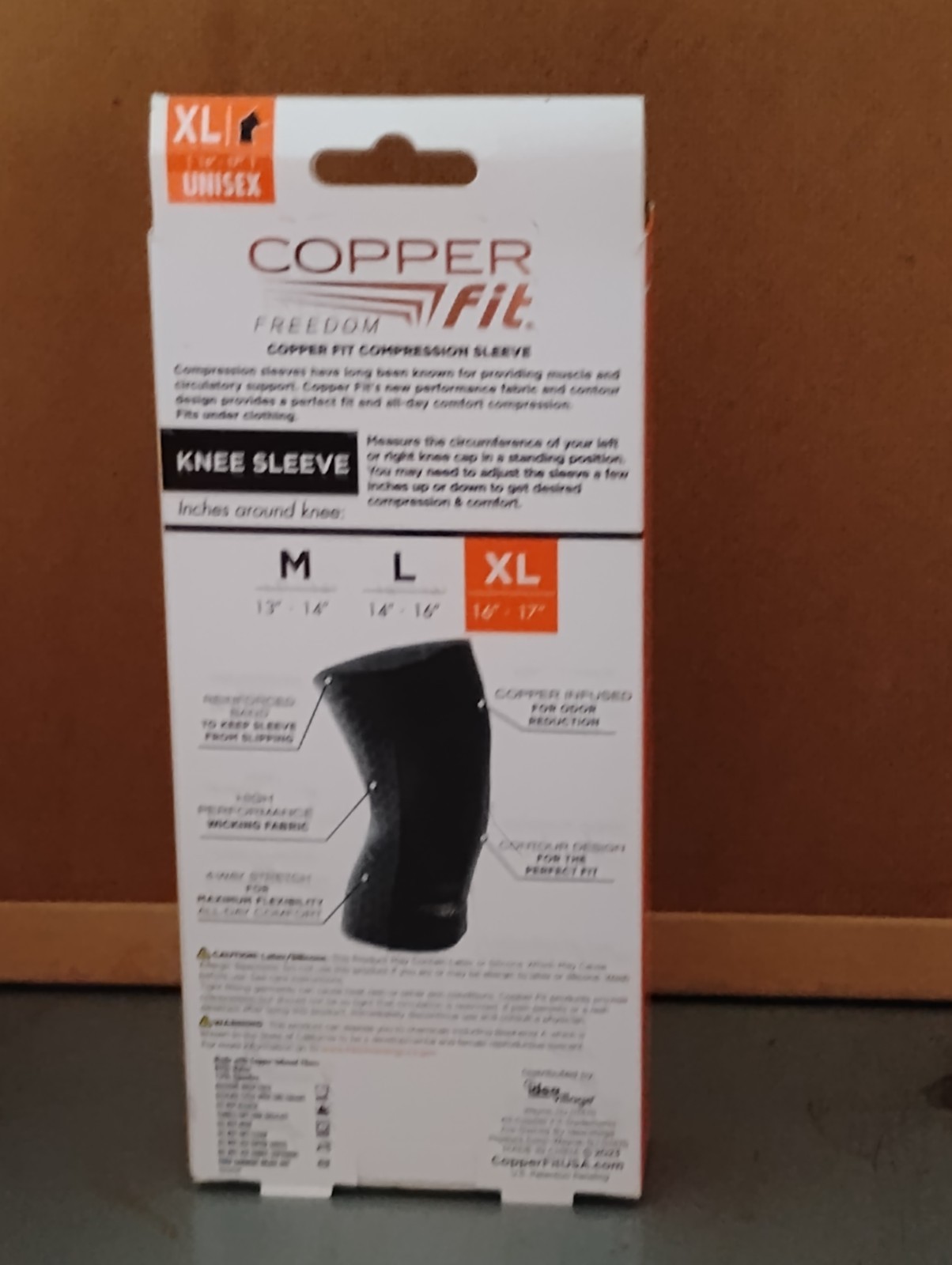 Copper Fit Infused Freedom Compression Knee Sleeve XL Black Unisex 16”-17” NIB