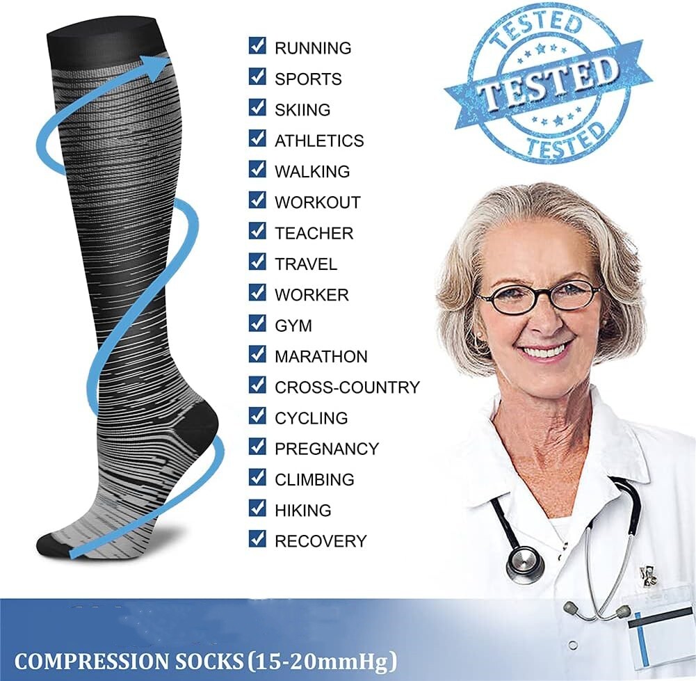 5Pairs Compression Socks Stocking Knee High Graduated Support Women Men S/M-L/XL