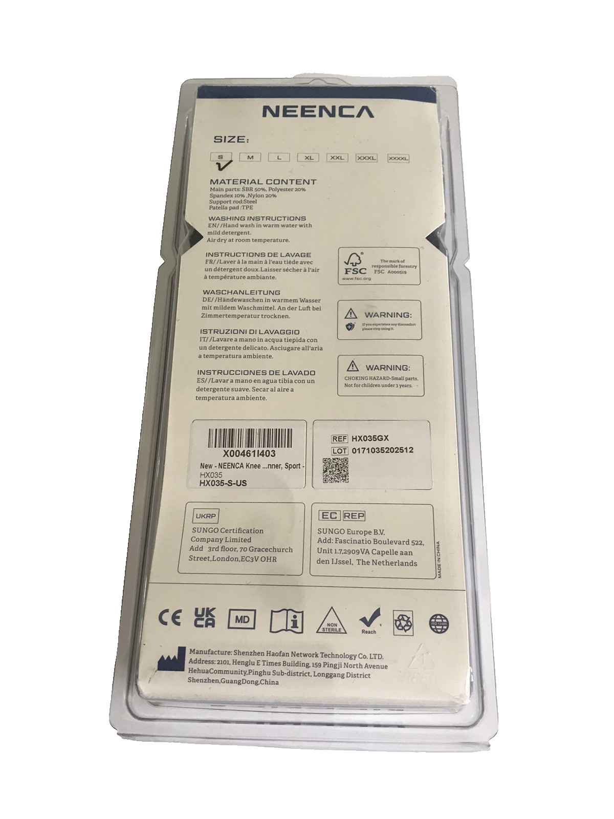 NEW Neenca Knee Brace HX035 /042 Adjustable Hinged Support Comfort Gel Pad SMALL